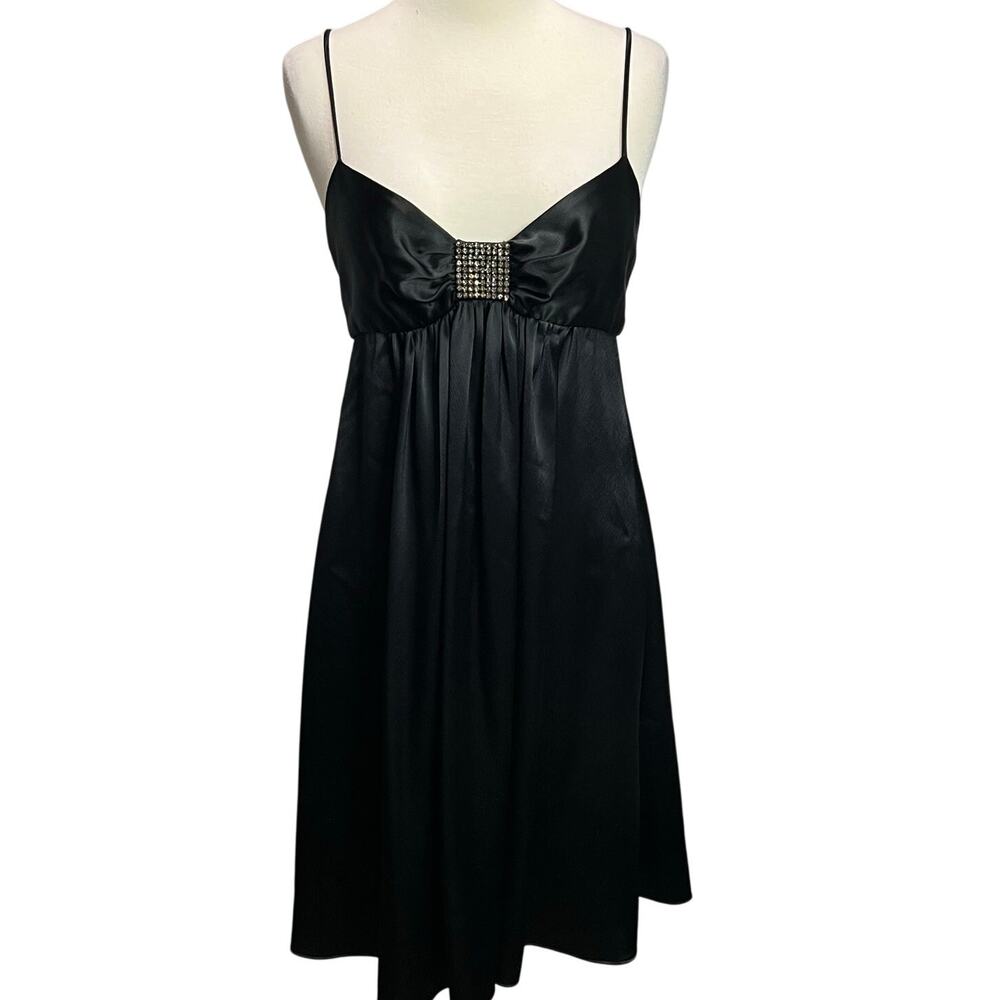 ABS Y2K Babydoll Dress 4‎ Black Satin Mini Rhinestone Dark Fairy Retro Vintage